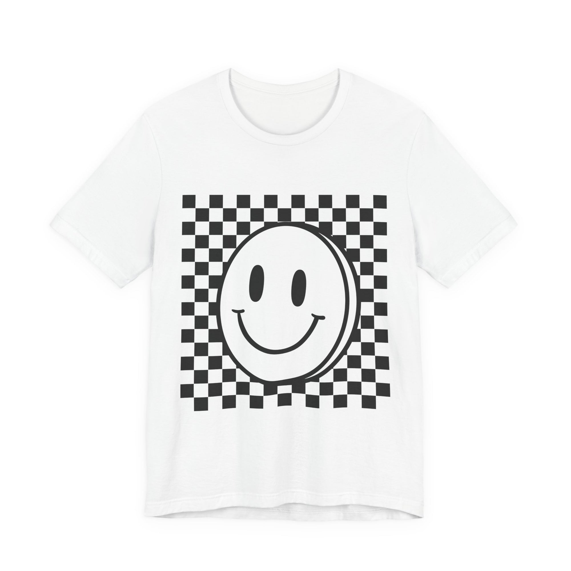 Smiley Checkerboard Tee - Unisex Jersey Short Sleeve T-Shirt, Vintage Style Graphic Tee, Cool Casual Wear, Gifts for Friends, Summer Outfit